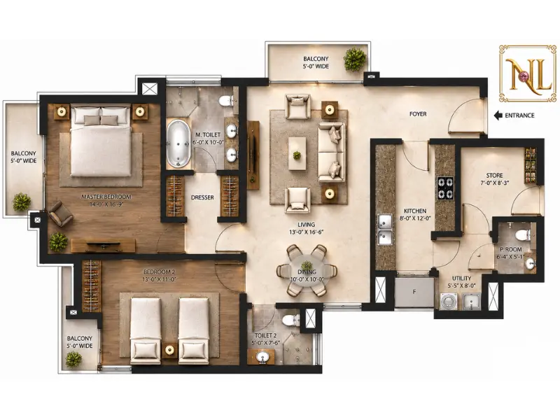 CWG Village 2 BHK floor plan 1455 sq ft
            Akshardham Delhi